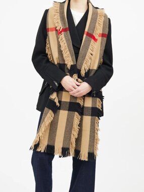 Burberry Beige Mega Check Fringe Scarf